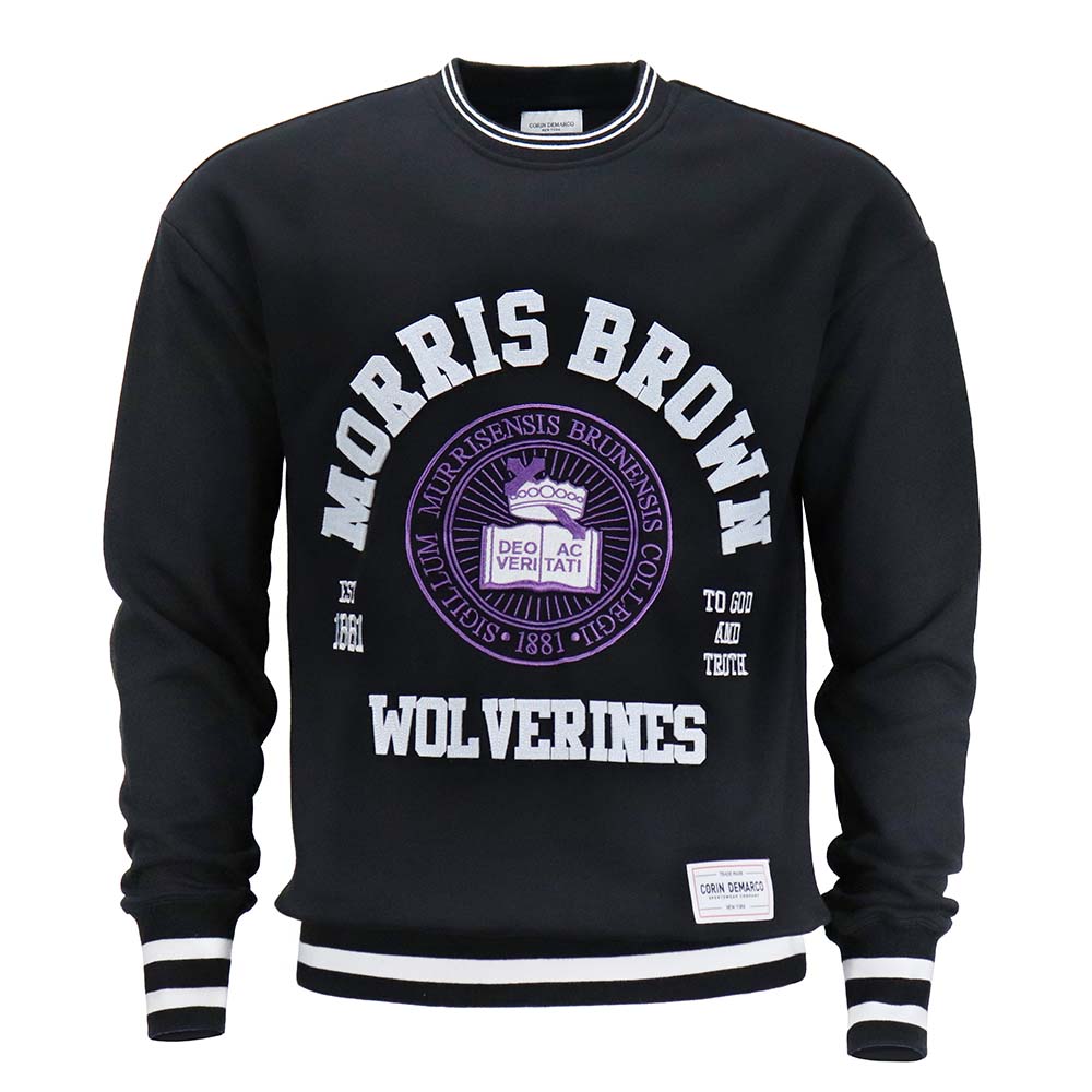 Morris Brown College Embroidered Striped Rib Crewneck - CORIN DEMARCO